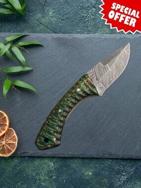 Forged Damascus Steel Chef Knife with Green Wave Resin Handle - Kitchen Tools